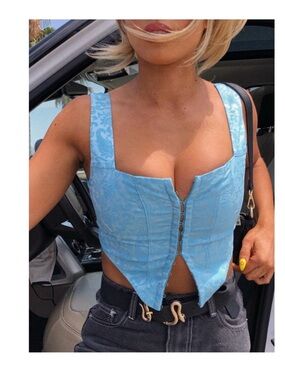 Princess Polly Paisley Teal Satin Brocade Crop Top
